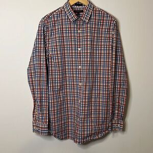 Banana Republic Grant Fit Mens Long Sleeve Dress Short Size Large Red Blue Plaid